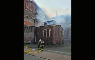 Firefighters respond to the fire at Saint-Pierre-Saint-Paul church, in Lille, France Sapeurs-Pompiers du Nord SDIS 59